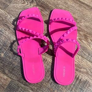 Forever 21 Size 8 Hot Pink Matte Studs Sandals Slippers Slides Plastic Jelly